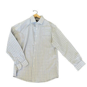 Dockers Fitted Stretch Collar Button Down Shirt Gingham Blue Petal Men's size M
